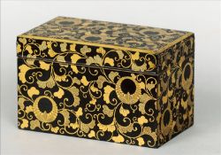 A late 19th/early 20th century Japanese lacquered box Of rectangular form with overall scrolling