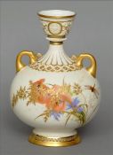 A 19th century Royal Worcester twin handled vase Gilt and polychrome decorated with insects