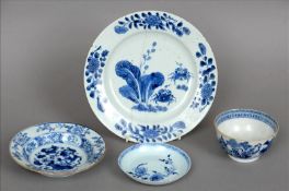 Four pieces of 18th century Chinese blue and white Export porcelain Comprising: a plate, small dish,