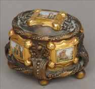 A 19th century Grand Tour micro-mosaic and gilt metal mounted bronze trinket casket The domed hinged