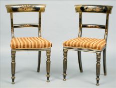 A set of four Victorian bar back dining chairs With chinoiserie lacquered decoration, each with a