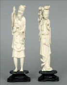 A pair of late 19th/early 20th century carved ivory figures One formed as a fisherman, the other a