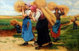 After JULIEN DUPRE (1851-1910) French Return from Harvest Oil on canvas Bears signature and date