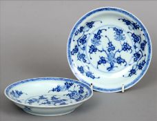 A pair of Chinese blue and white porcelain plates Each underglazed painted with fruiting sprays,