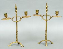 A pair of brass twin branch adjustable candelabra (2)