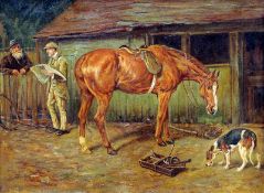 After JOHN EMMS (1843-1912) British The Farriers Tip Oil on canvas Bears signature 39.5 x 29.5