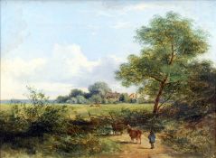 ADAM BARLAND (flourished 1843-1875) British Cattle Drover in a Rural Landscape Oil on canvas