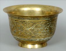 A 19th century Chinese cast brass bowl The exterior decorated with Greek key bands and vignettes