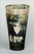 A Victorian silver mounted horn beaker, hallmarked London 1896, maker’s mark of JNM The silver