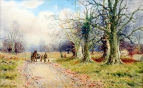 WILLIAM MANNERS (1865-1940) British Horse Drawn Cart and Figures on a Country Lane Watercolour