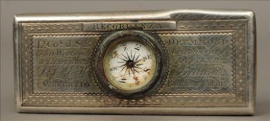 A 19th century unmarked white metal toothpick box The hinged rectangular lid with inset compass