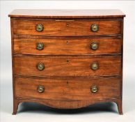 An early 19th century mahogany bow front chest of drawers The shaped top above four long graduated