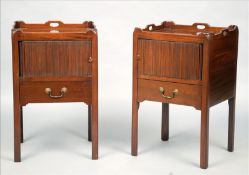 A pair of 18th century style mahogany bedside commodes The galleried top with pierced carrying