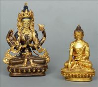 A small gilt bronze model of Buddha Modelled seated in the lotus position; together with a painted