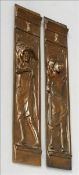 A pair of Art Nouveau patinated bronze plaques Of rectangular form, each depicting a female figure