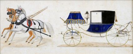 ENGLISH SCHOOL (19th century) Clarence Carriage Watercolour and bodycolour 32.5 x 14 cms, framed and