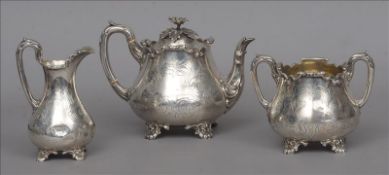 A Victorian silver three piece tea set, possibly hallmarked London 1846, maker’s mark of GR GS The