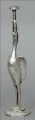 A 19th century unmarked white metal water sprinkler Formed as a stork consuming a fish, standing