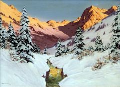 *AR HANS SMATLAK BARMA (circa 1900-1978) Austrian Mountainous Alpine Scene Oil on canvas Signed 80.5