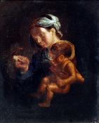 CONTINENTAL SCHOOL (19th century) Portrait of a Mother and Child with Songbird Oil on canvas laid on