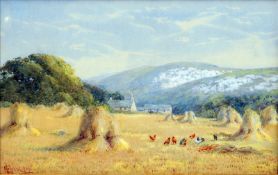 PETER GHENT (1857-1911) British Harvest Time in the Conway Valley Watercolour Signed, inscribed with