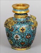 A 19th century Chinese ormolu mounted cloisonne vase, Jiaqing mark and possibly of the period With