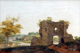 CONTINENTAL SCHOOL (18th century) Figures Resting by a Ruin in a Rural Landscape Oil on canvas