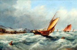 W.W. DYKES (19th century) British Sailing Vessels in Choppy Waters Oil on canvas Signed and dated