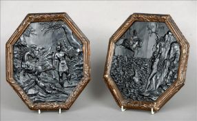 A pair of early 18th century carved ebony panels Each of octagonal form, decorated with classical