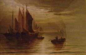 JOSEPH EAMAN (1853-1907) British Shipping in Calm Waters by Moonlight Watercolour Signed, old