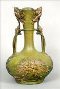 A late 19th century Continental Art Nouveau painted cast metal vase The flared slender neck