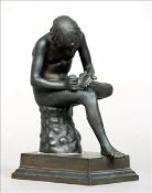 After the Antique A patinated bronze model of Spinaro Seated on a stepped square section base