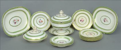 A 19th century Crown Derby dinner service The white ground with bands of green and gilt decoration