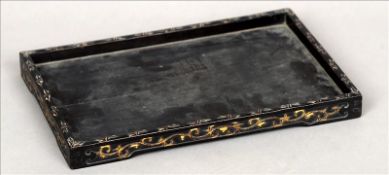 A Chinese carved hardwood scholars tray Of rectangular form, the gallery with gilt highlighted