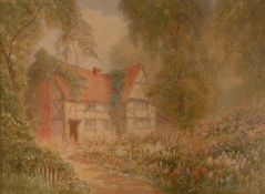 F. EVANS (19th/20th century) British Figure Before a Country Cottage Garden; together with Timber