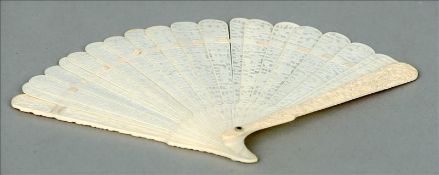 A late 19th century Cantonese carved ivory fan Carved throughout with figures and pagodas amongst