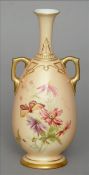 A 19th century Royal Worcester twin handled vase Gilt and polychrome decorated with insects