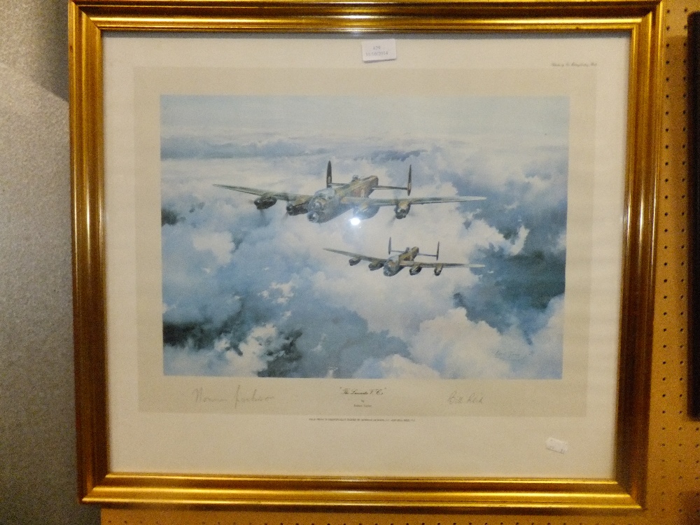 ROBERT TAYLOR print of 'The Lancaster V.C.s' signed by Norman Jackson VC and Bill Reid VC framed and