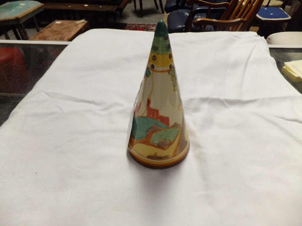 A vintage Clarice Cliff  conical shaker from the "Secrets" series some damage to under base