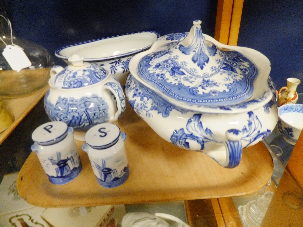 A selection of blue and white china to include tureen
