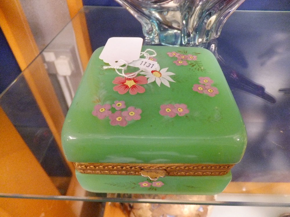 A 1930's green glass opaline box