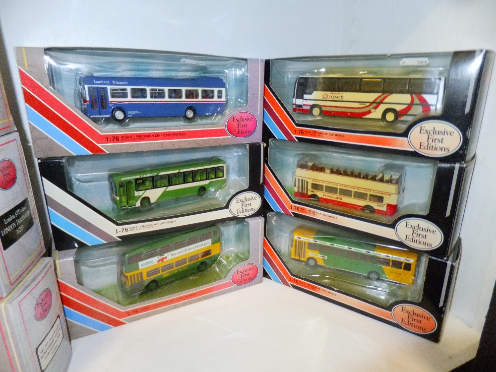 A group of six boxed die-cast Exclusive First Editions 1.76 scale buses to include a Leyland