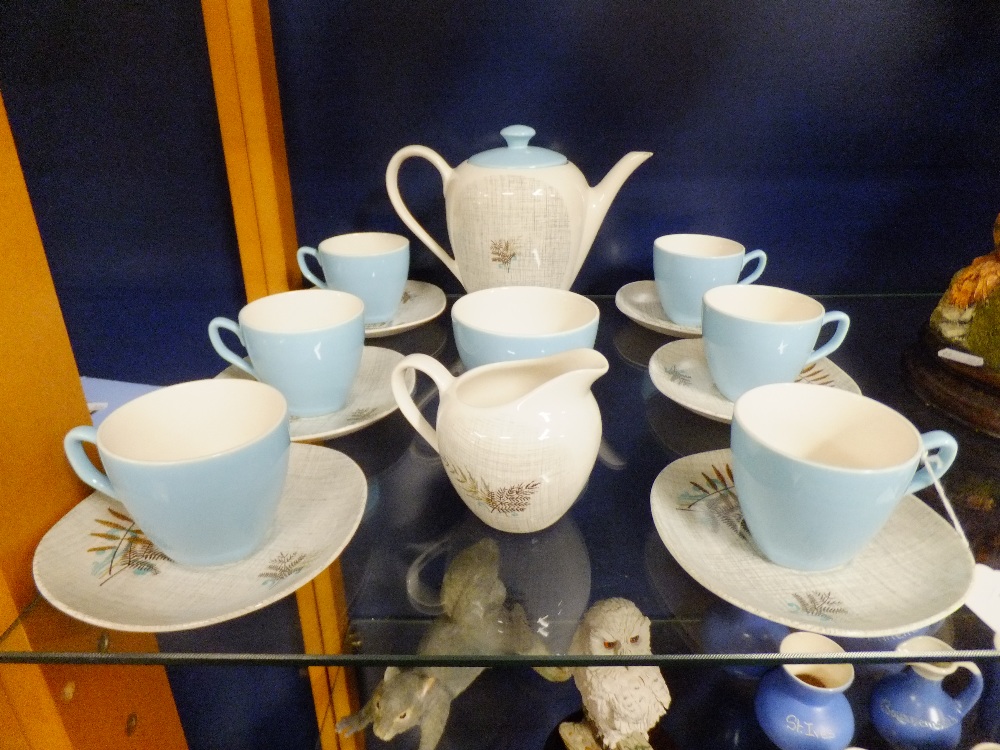 A circa 1960's J & G Meakin tea set having fern pattern to include 6 cups and saucers, tea-pot, milk