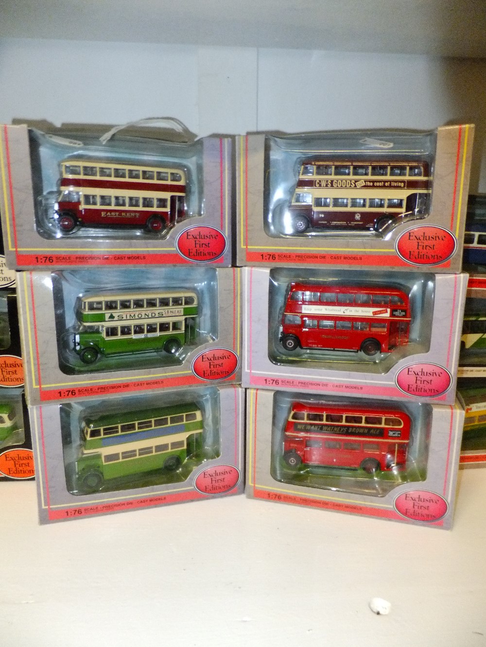 A group of six boxed die-cast Exclusive First Editions 1.76 scale buses to include a Guy Arab I