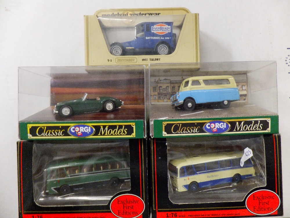 Five boxed die cast model vehicles to include Corgi Classic Models open top MGA and Exclusive