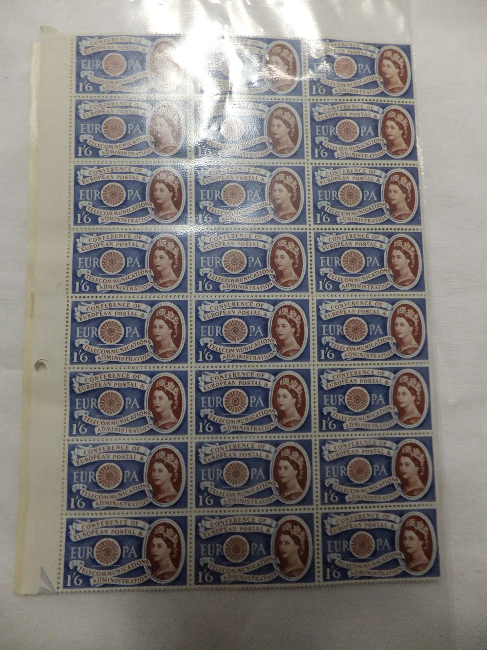 A sheet of Europa 1'6 stamps