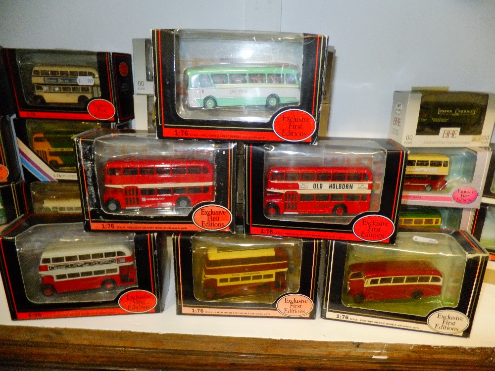 A group of six boxed die-cast Exclusive First Editions 1.76 scale buses to include a Bristol Lodekka