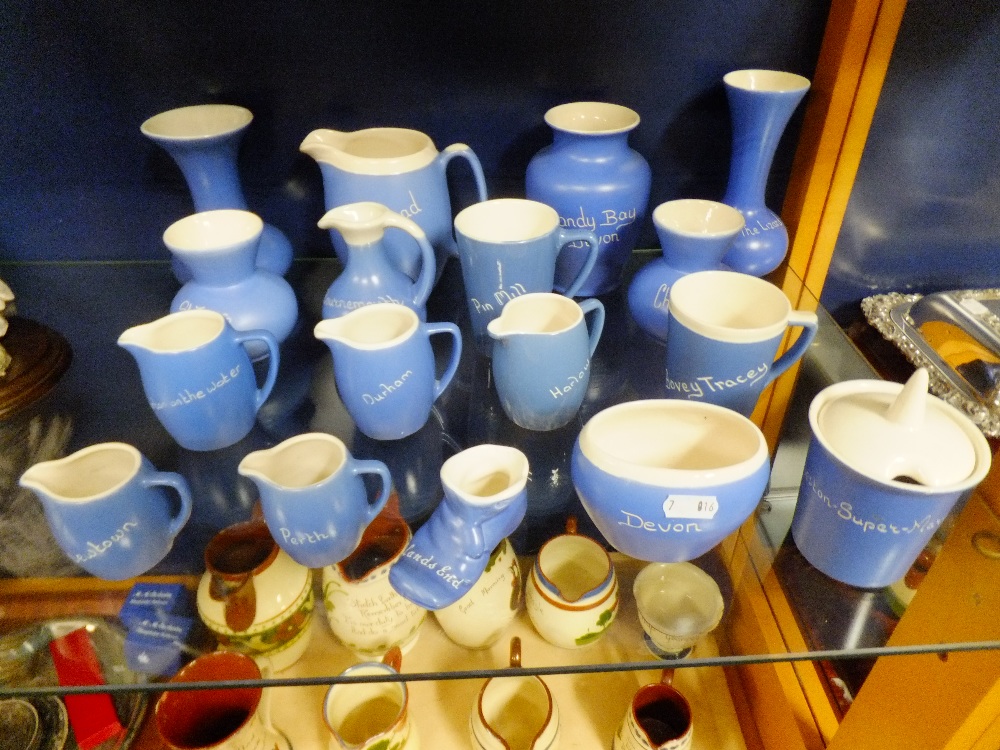 A large selection of blue and white studio pottery