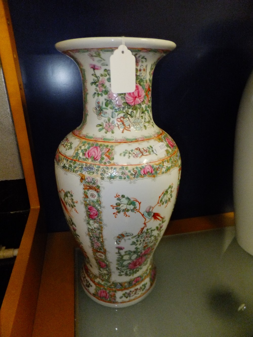 A large 19th C Chinese Famile Vert hand painted vase 40cm high