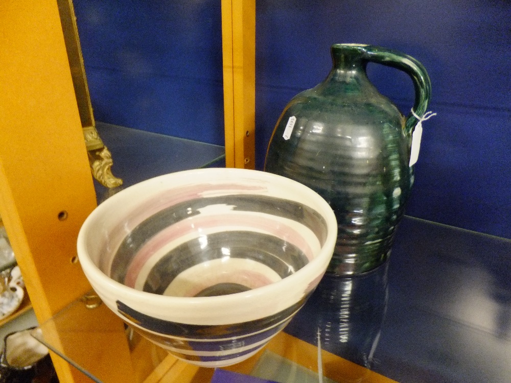 A J. Litton Circa 1964 pottery ewer and a bowl with swirl decoration